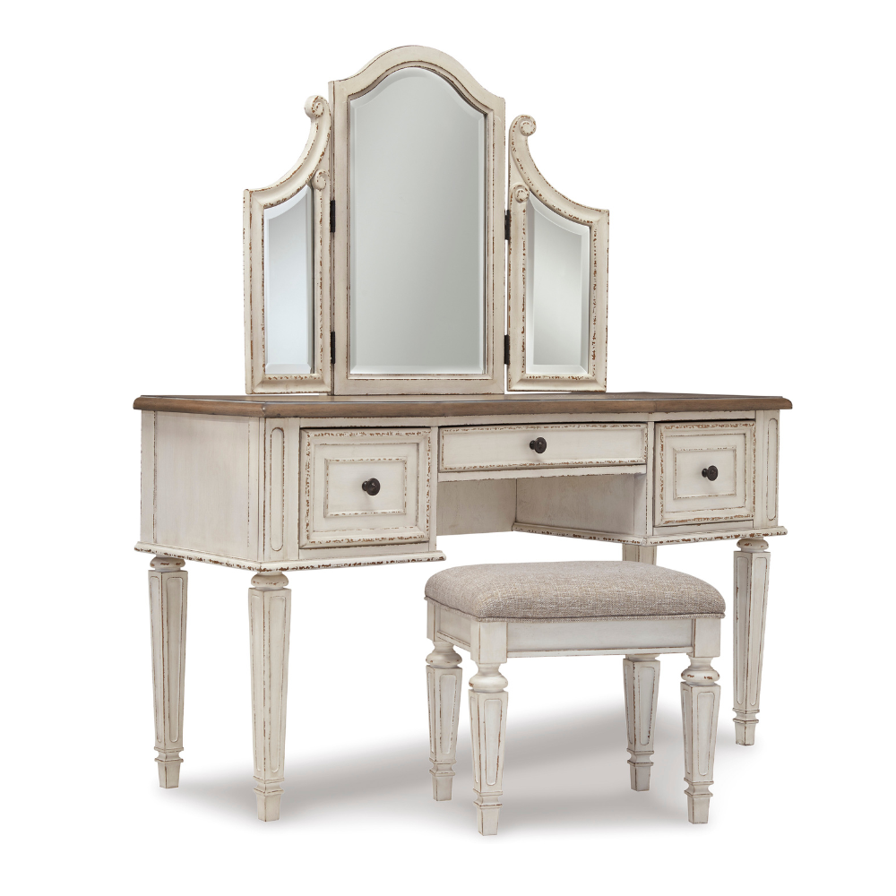 Realyn Vanity and Mirror with Stool