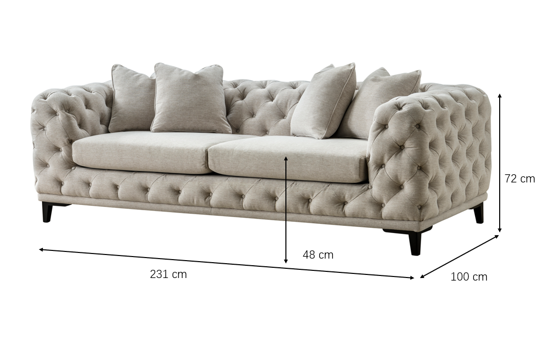 Plain Tuft 3 Seater Sofa