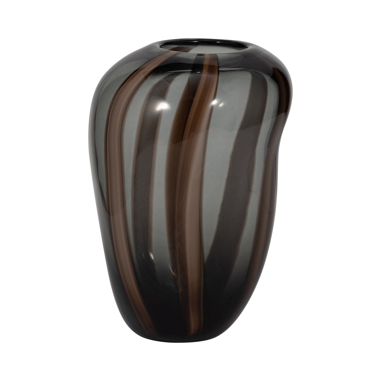 11" Bayle Medium Brown Striped Glass Vase