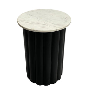 20" Large Ribbed Accent Table Marble Top, Blk/grn