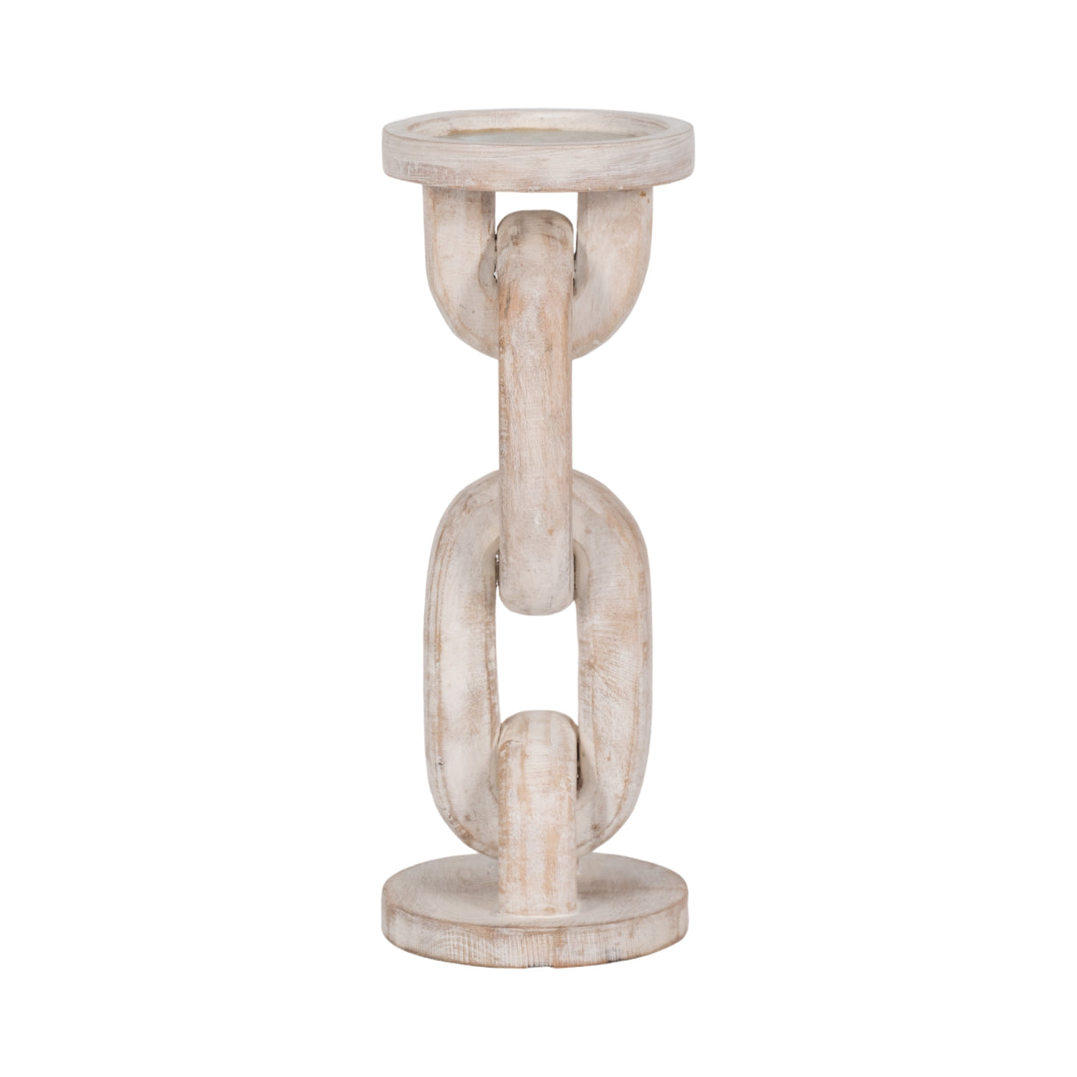 Wood, 11" Chain Pillar Candle Holder, White