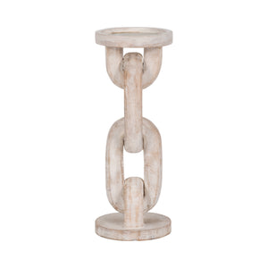 Wood, 11" Chain Pillar Candle Holder, White