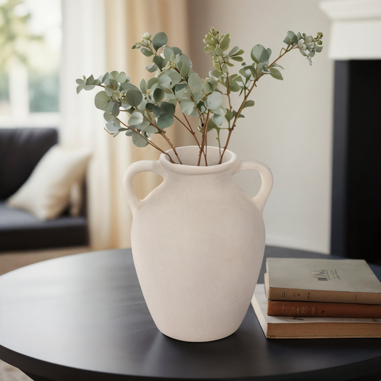 12" Vase With Handles, Paper Mache, Ivory