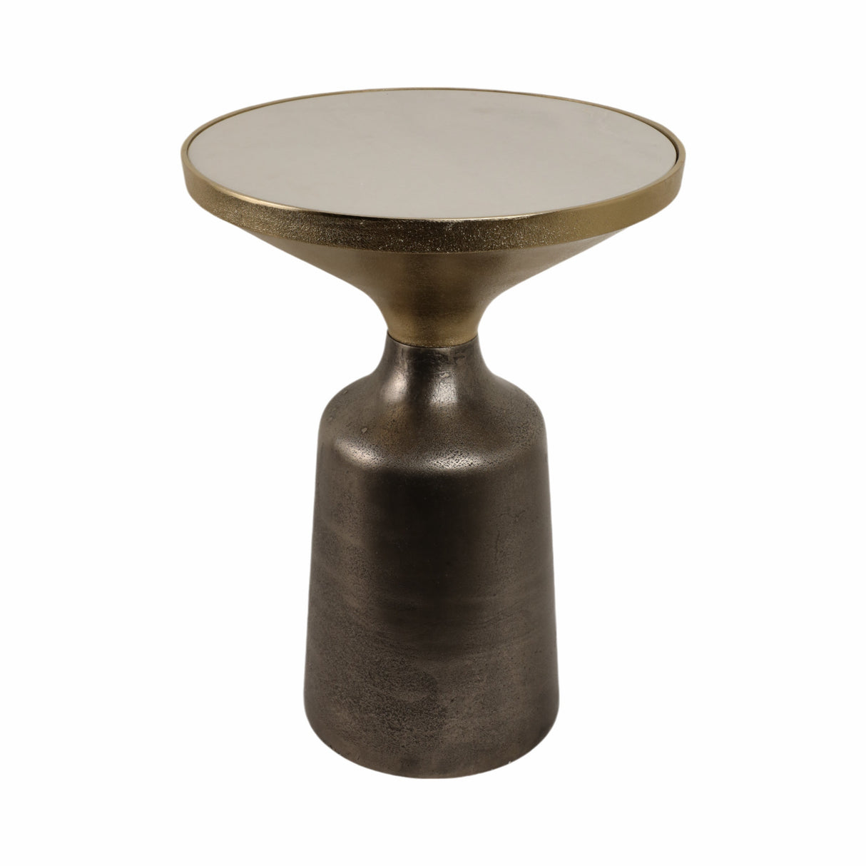 20" Metal Accent Table White Marble Top, Multi