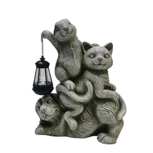 17" Dog, Cat And Bunny Holding A Solar Lantern, Gr