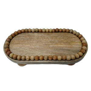 16" Beaded Oval Tray With Ball Feet, Natural