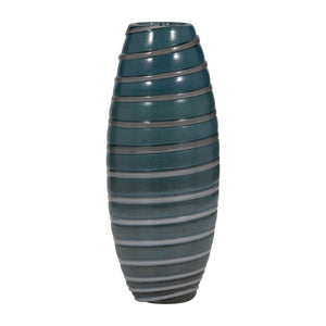 15" Santiago Striped Blue Glass Vase