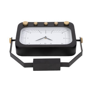 14" Footed Clock With Handle, Black/gold