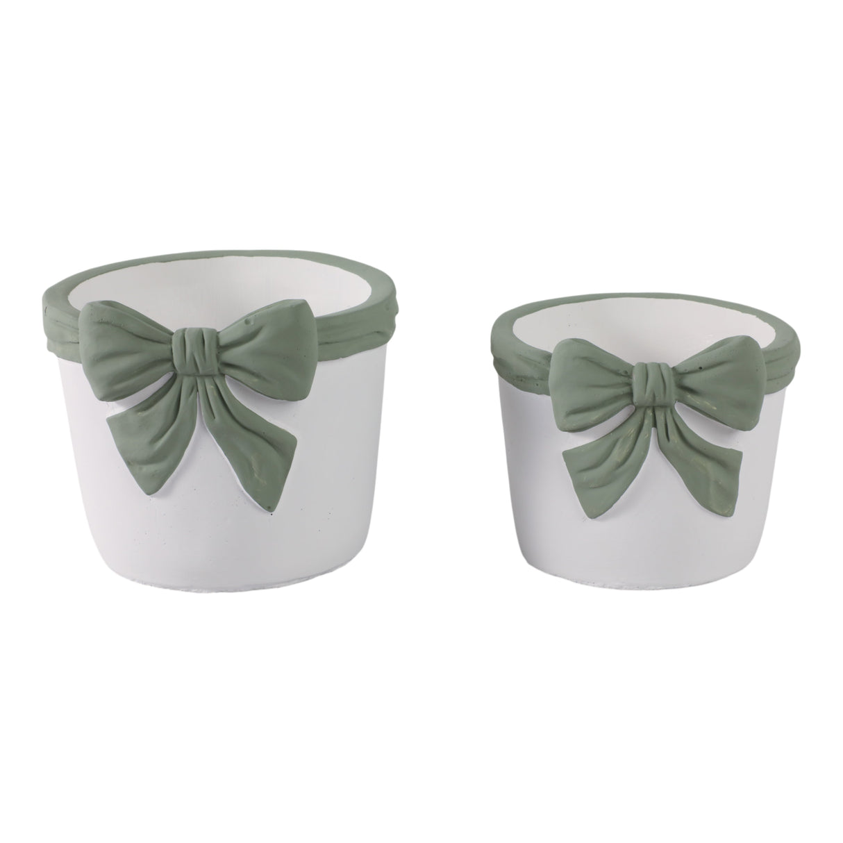 S/2 6/7" Big Bow Planters, White/green