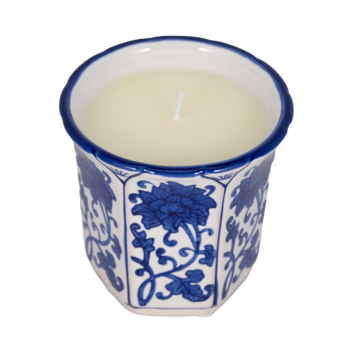 4", 6oz Fluted Chinoiserie Candle , Blue/white