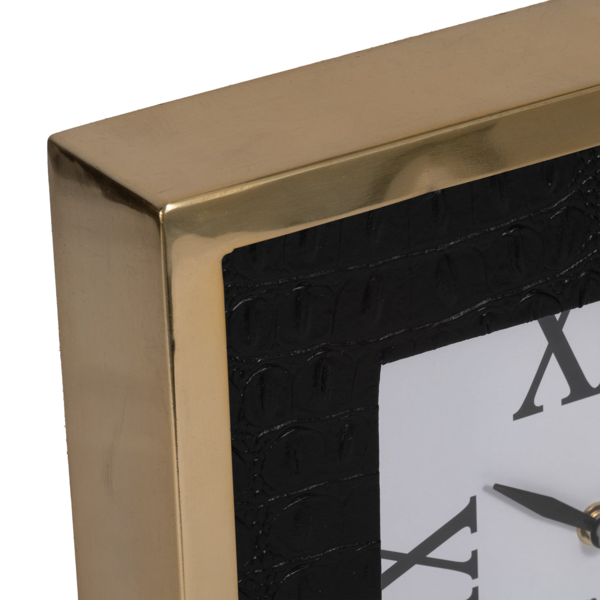 10" Faux Leather Croc Square Clock, Black/gold