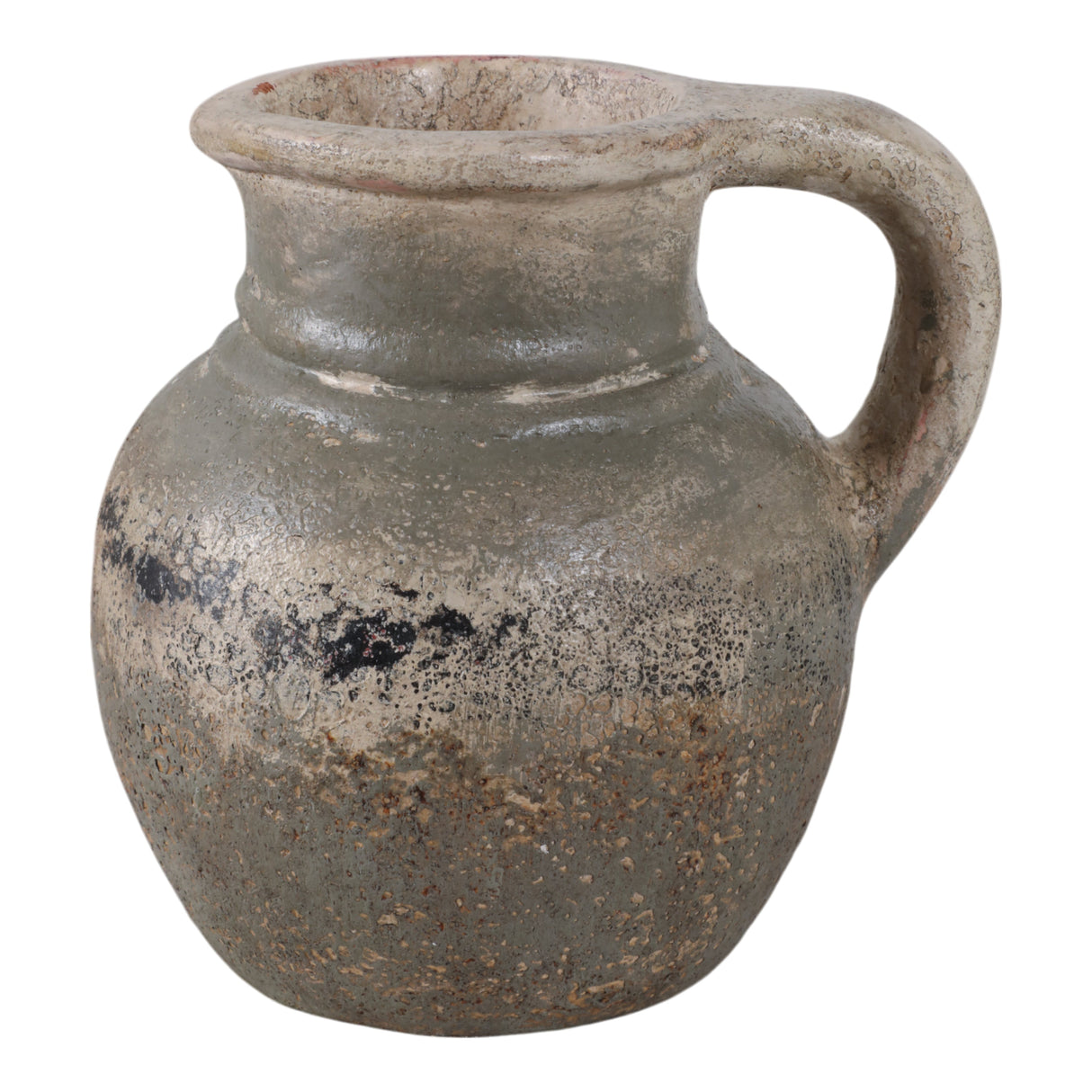 8x8" Terracotta Jug With Handle, Ivory/green