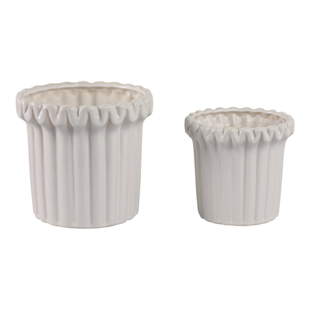 S/2 7/9" FLUTED PLANTERS, IVORY