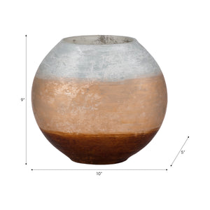 10" Gold Ombre Round Vase, White/gold