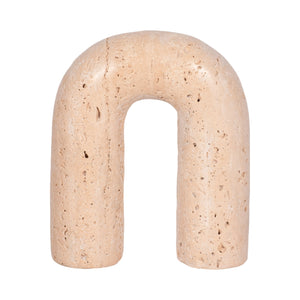 6" Rounded Travertine Arch Object, Tan