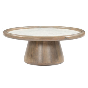 39" Aleena Wood And Marble Coffee Table, Brwn