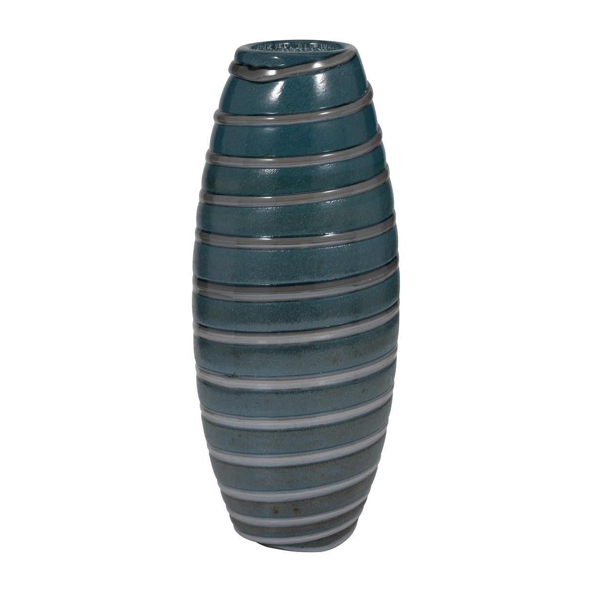 15" Santiago Striped Blue Glass Vase