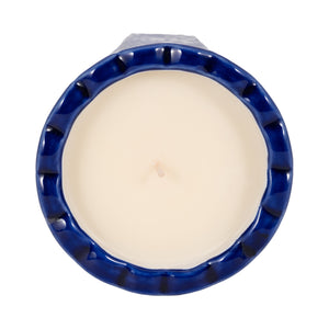 4", 7oz Fluted Chinoiserie Candle , Blue/white