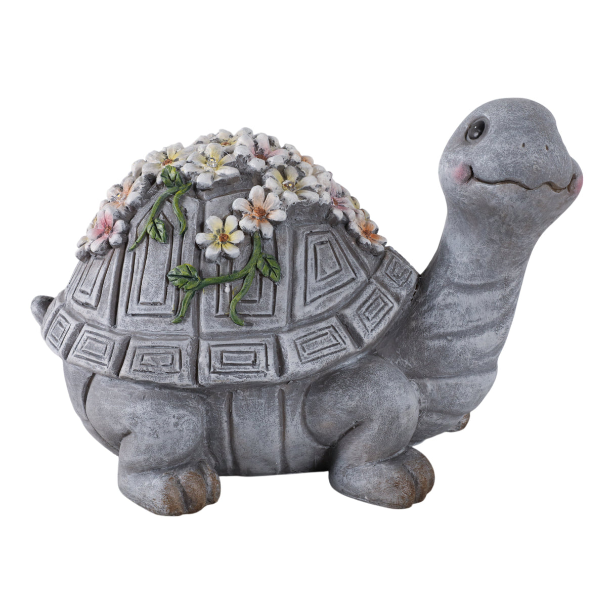 14x10" Turtle With Solar Flowers, Grey Multi