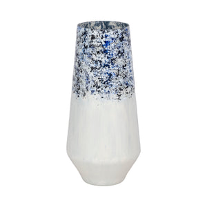 16" Tapered Bottom Vase Arctic Finish, White/blue