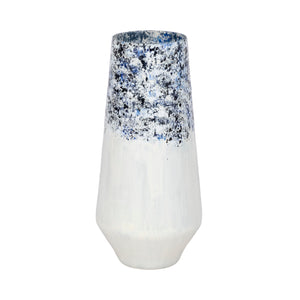 16" Tapered Bottom Vase Arctic Finish, White/blue