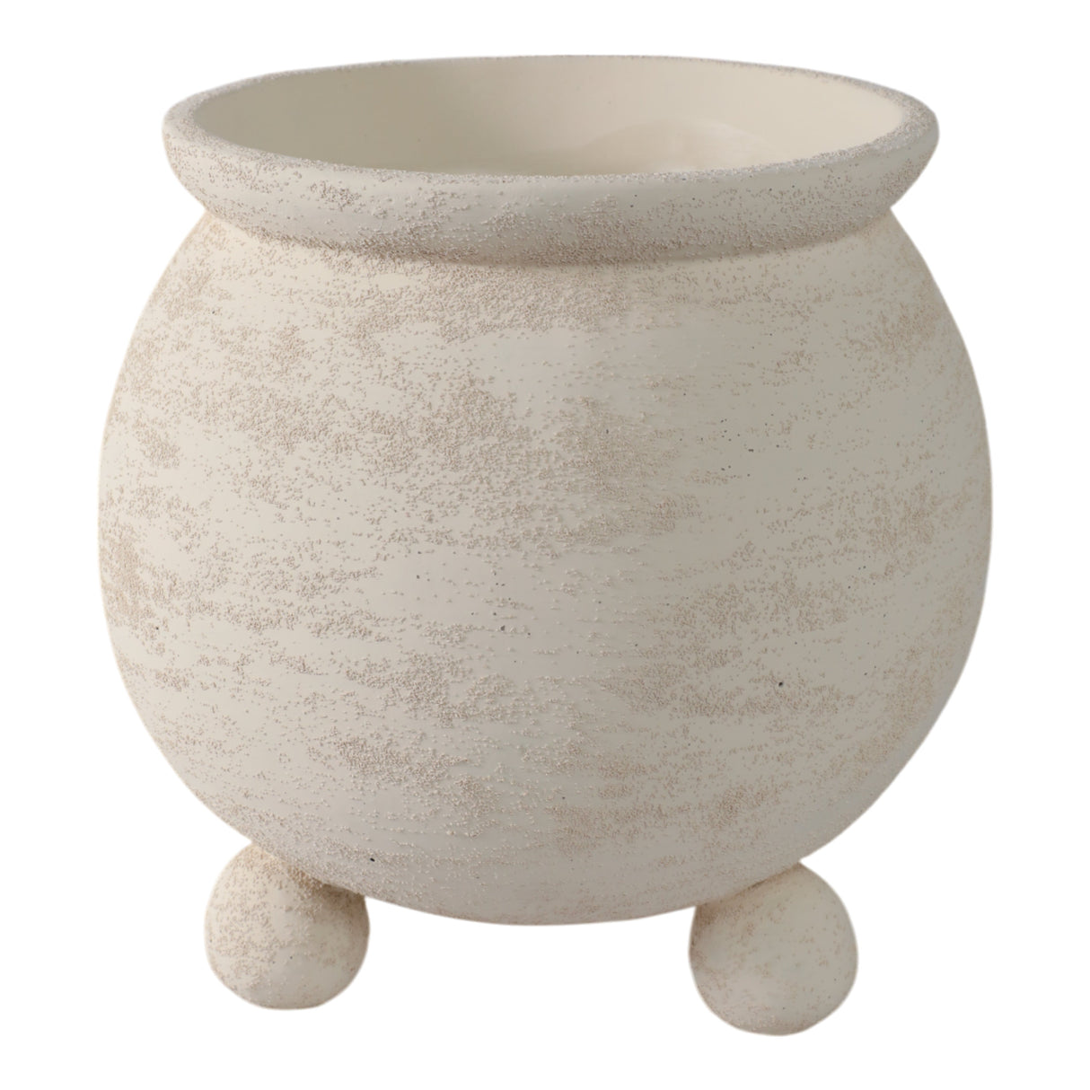 9x9" Textured Rounded Planter On Ball Feet, Ivory
