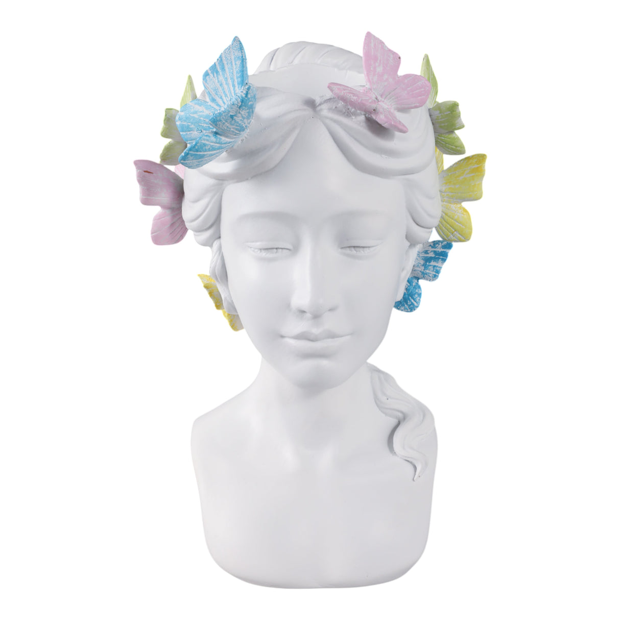 11x7" Lady With Butterflies Planter, White Multi