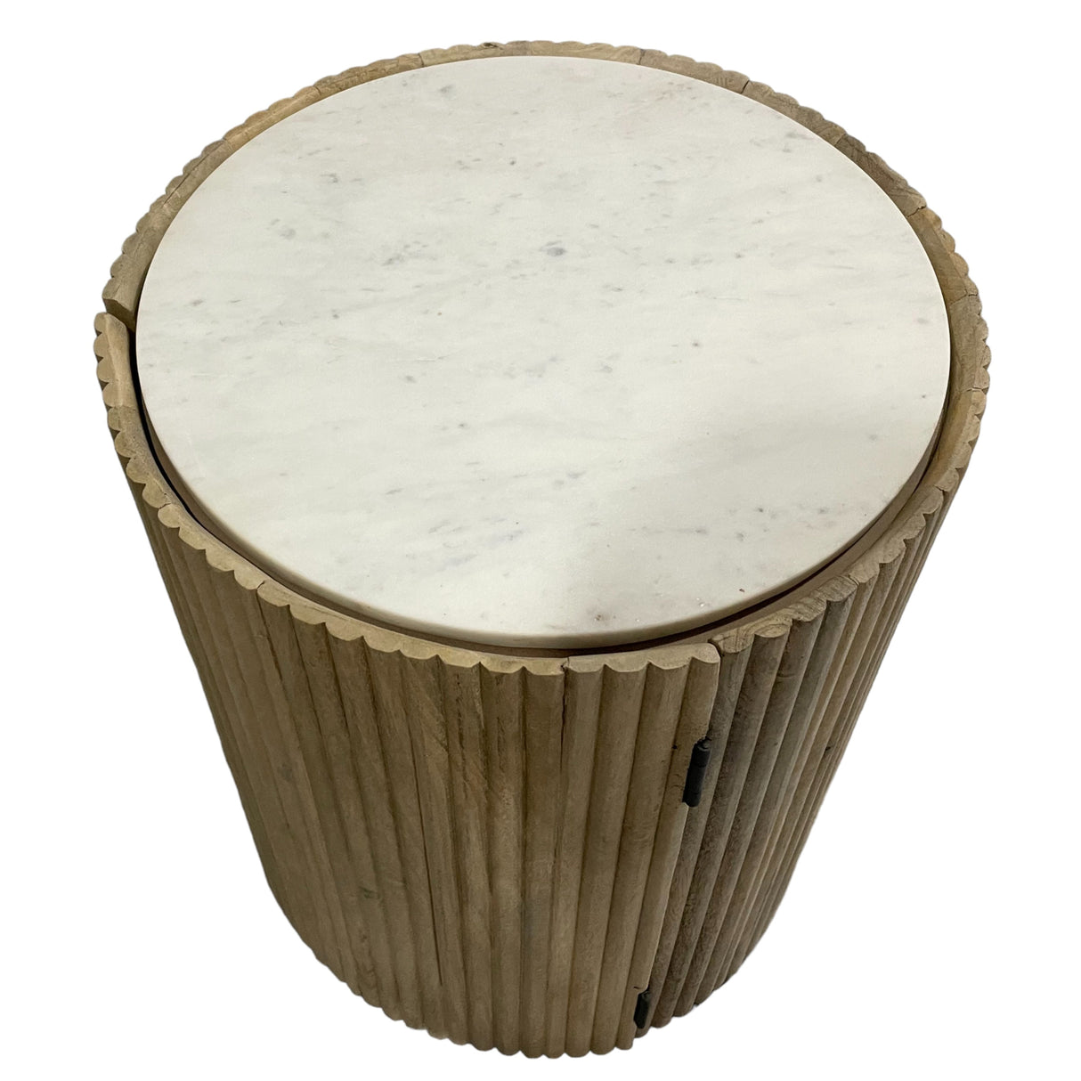 20" Storage Accent Table Marble Top, White/natural