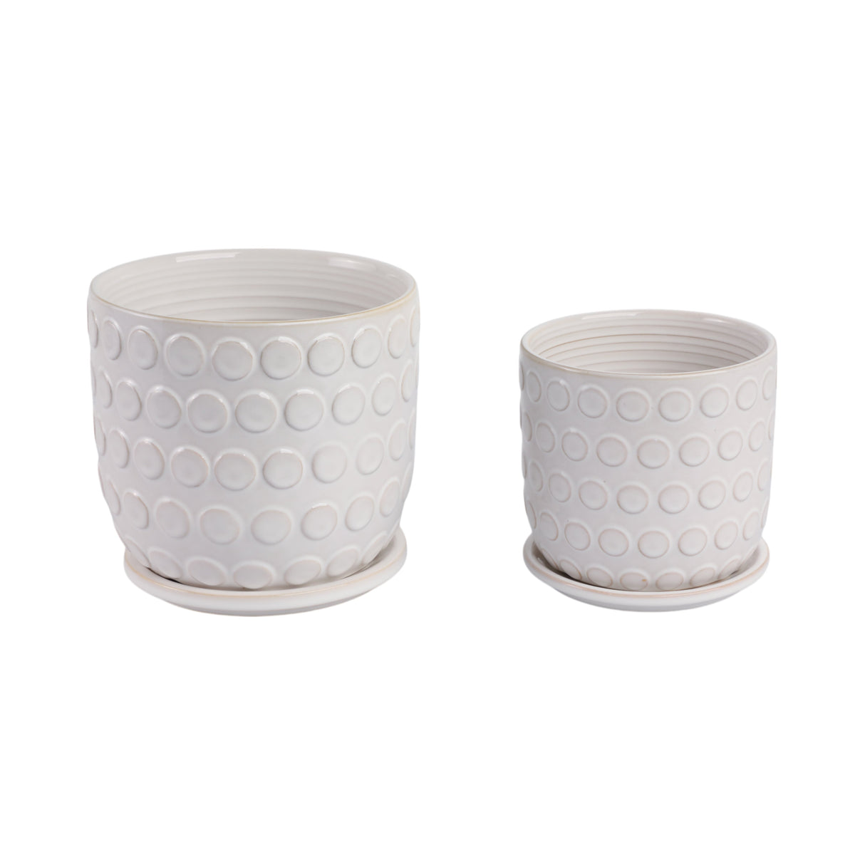 Cer, S/2 6/8"  Bubbles Planter W/ Saucer, Beige