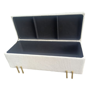 44" Pleated Bench W/ Legs, Cream