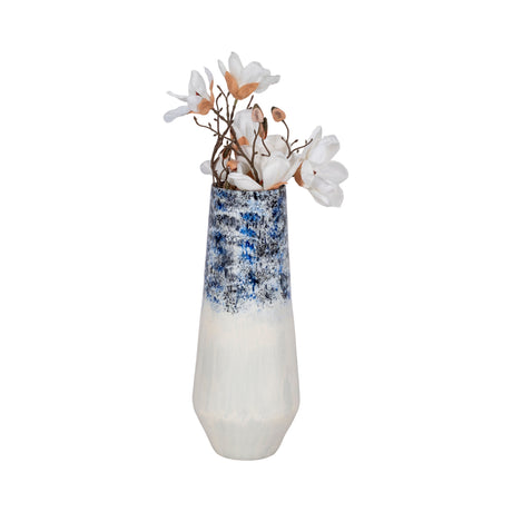 18" Tapered Bottom Vase Arctic Finish, White/blue