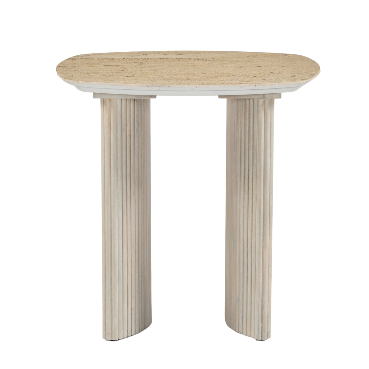 24"catalina Travertine&fluted Wood Accent Table/kd