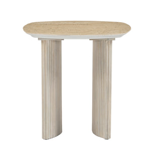 24"catalina Travertine&fluted Wood Accent Table/kd