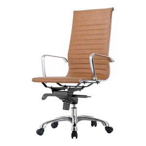 STUDIO OFFICE CHAIR HIGH BACK TAN VEGAN LEATHER