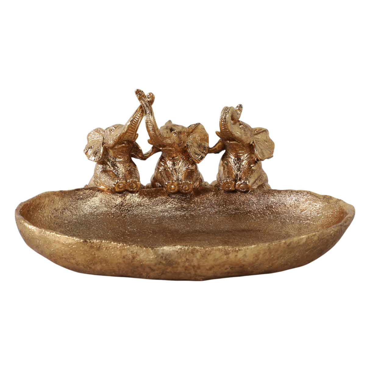 12x10" Bowl With 3 Elephants, Gold