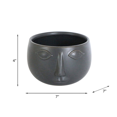 Ceramic 7" Face Planter, Matte Black