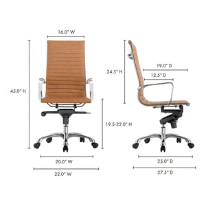 STUDIO OFFICE CHAIR HIGH BACK TAN VEGAN LEATHER