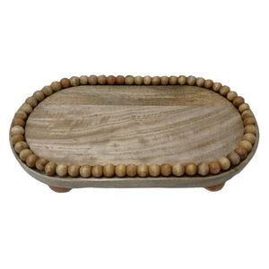 18" Beaded Oval Tray With Ball Feet, Nat