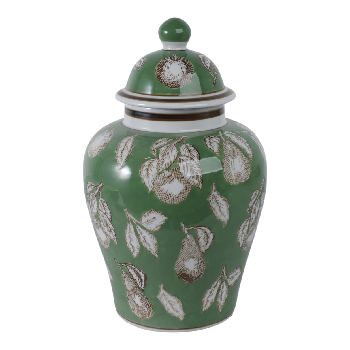 14x9" Pears & Twigs Temple Jar, Green/brown