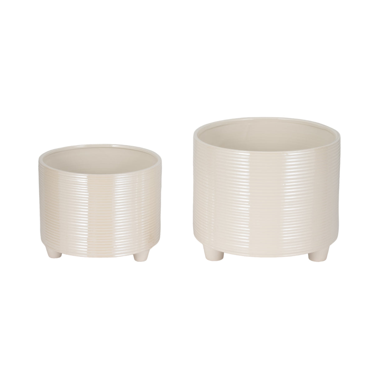 S/2 10/12" Iridescent Ribbed Planters, Ivory