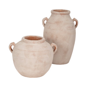 15" Round Weathered Terracotta Vase, White/natural