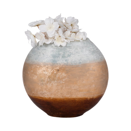 10" Gold Ombre Round Vase, White/gold