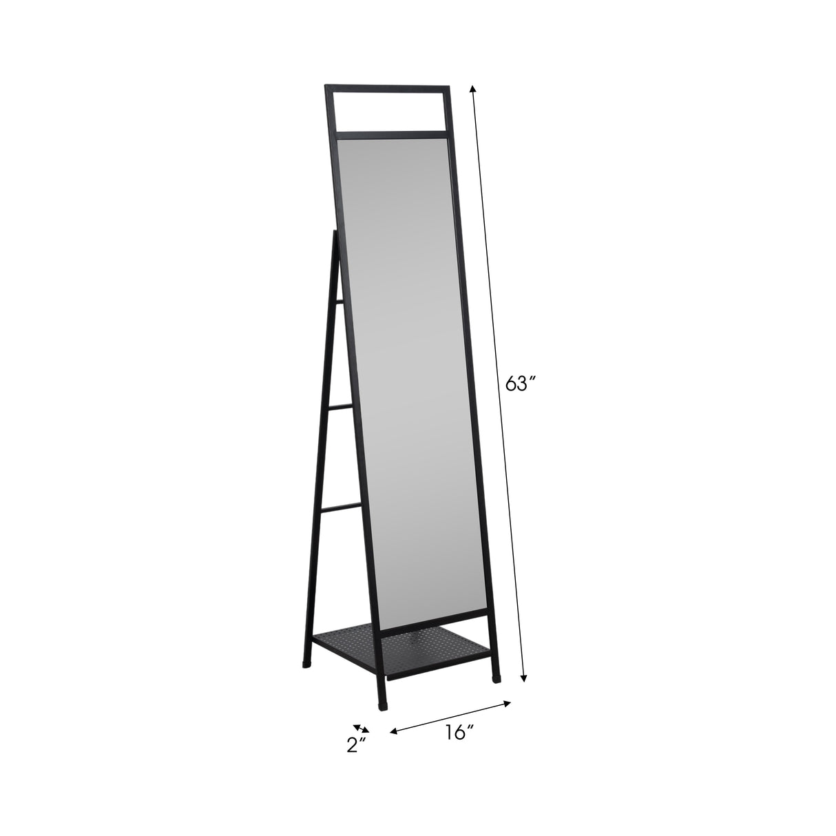 63" Standing Mirror W/ Hooks, Black