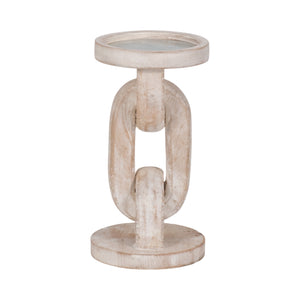 Wood, 8" Chain Pillar Candle Holder, White