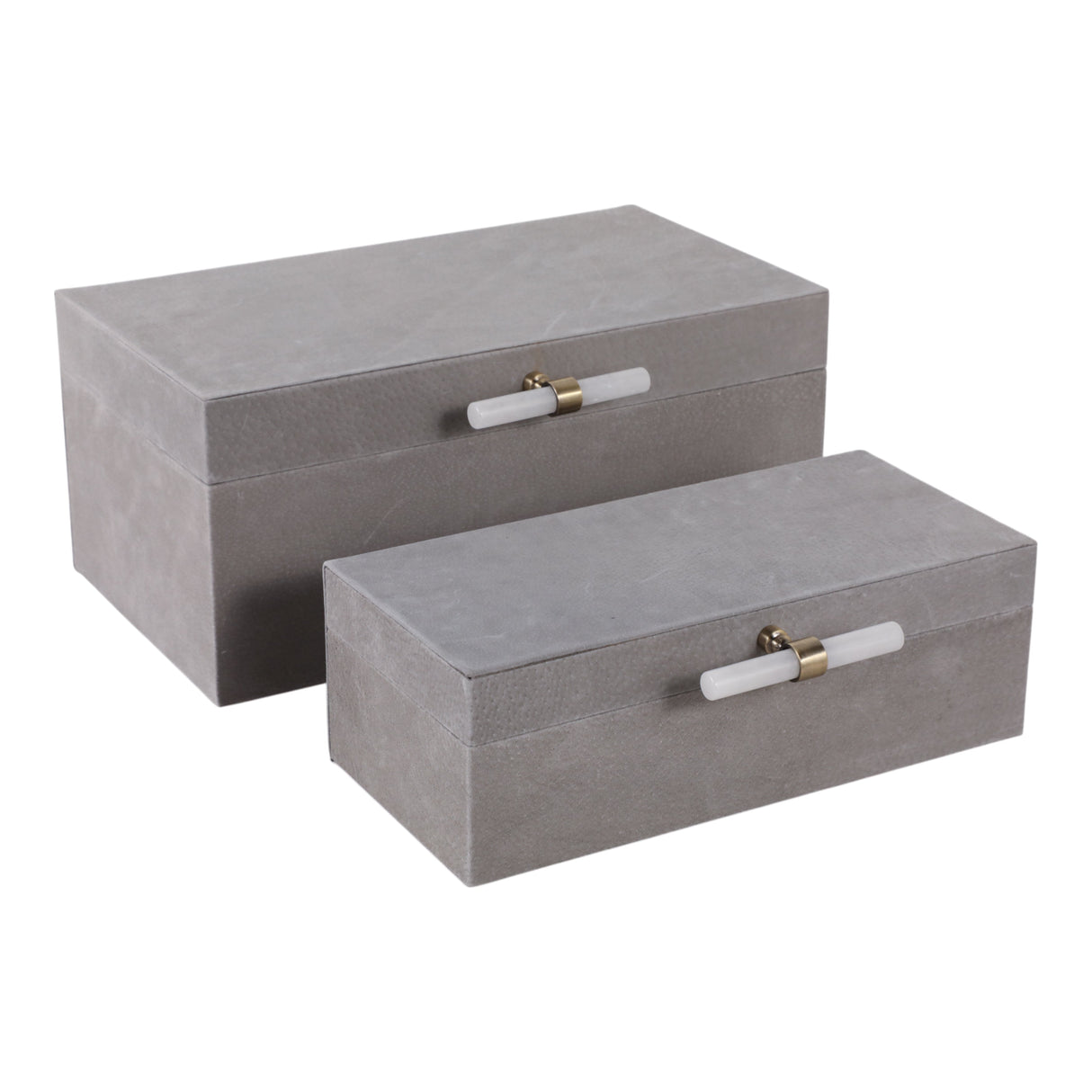 S/2 12/14"AVEA GRAY SUEDE/MOONSTONE HARDWARE BOXES
