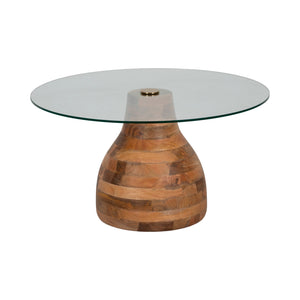 34" Striped Wood Coffee Table With Glass Top, Natu