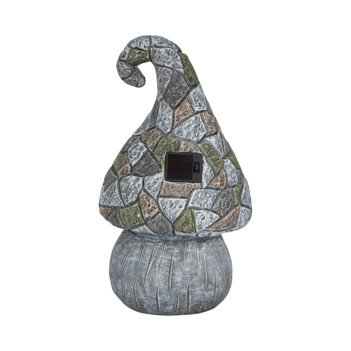 14" Mushroom Statue With Solar Flowers, Grey Multi