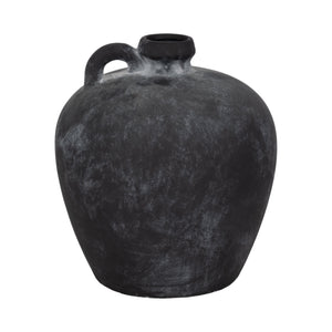 12" Weathered Terracotta Jug With Handle, Black