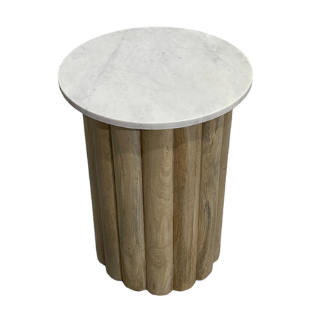 20" Large Ribbed Accent Table Marble Top, White/na