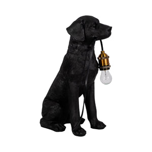 18" Dog Holding Lightbulb Table Lamp, Black/gold